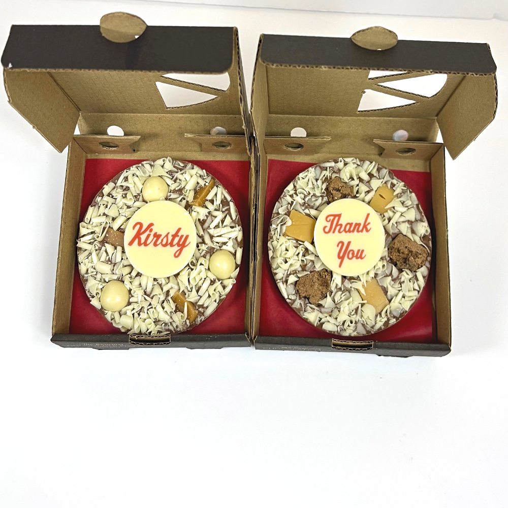 Heavenly Honeycomb Chocolate Pizza with 'Be my Valentine' plaque.